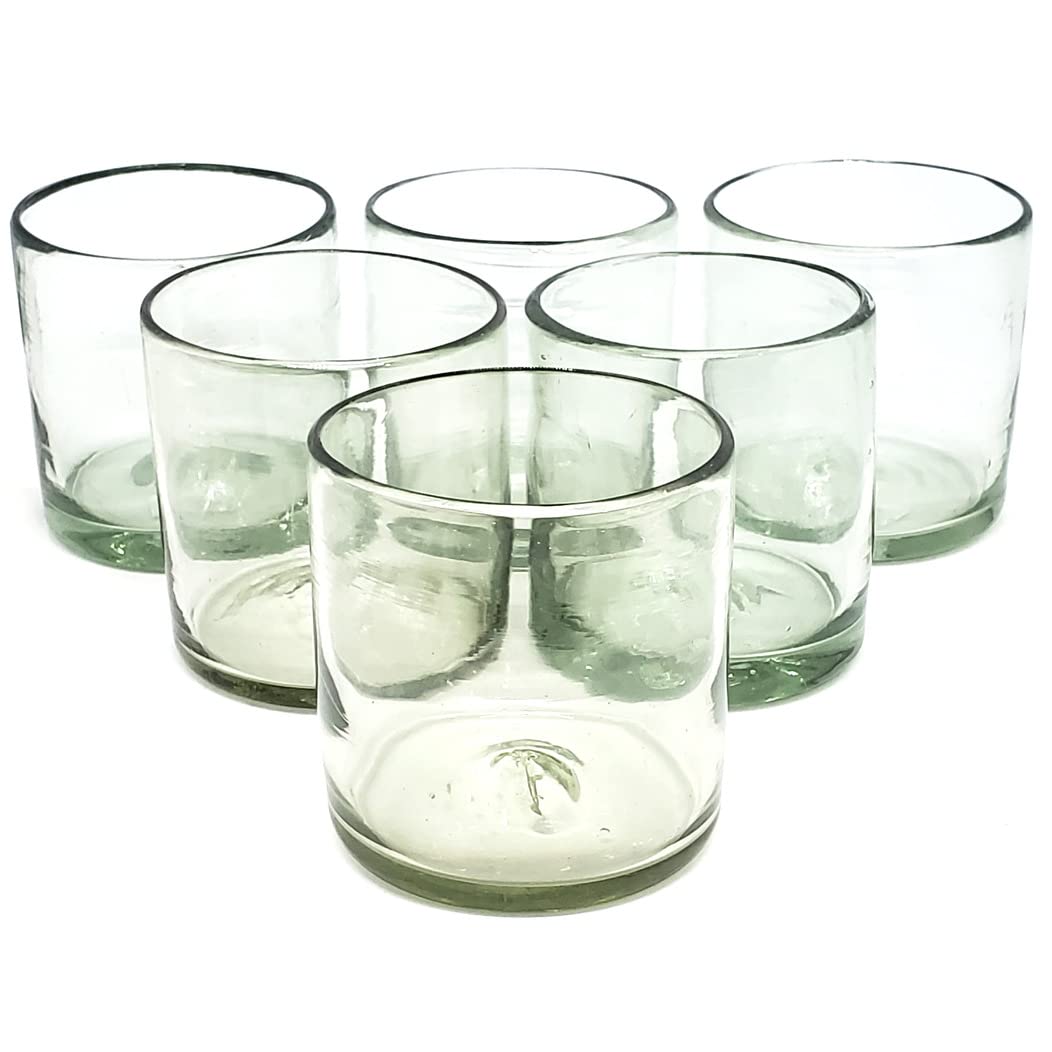 Clear 14 oz Drinking Glasses (set of 6), Hand Blown Mexican Glassware, Recycled Glass Drinking Glasses, Lead-Free, Cocktail Margarita Glasses, Wine Glasses, Shot Glasses, Whiskey Glasses (Drinking)