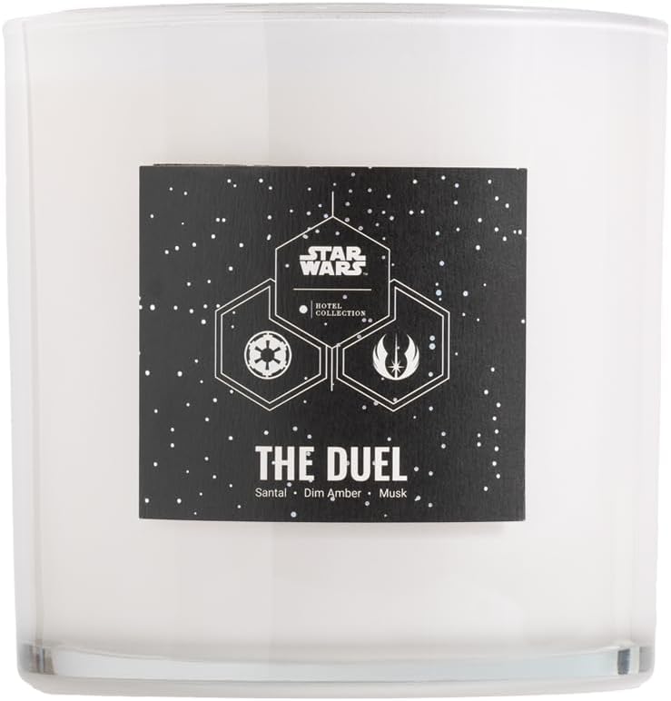 Hotel Collection Star Wars - Deluxe The Duel 55oz White Candle | Luxury Scented Candle Gift for Him | Room Decor Aesthetic | Essential Oil Aromatherapy Candles | Santal | Dim Amber | Musk | 300 Hours