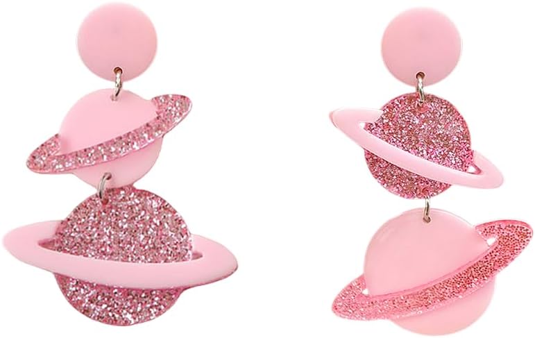 Exaggerated Acrylic UFO Dangle Earrings for Women Girls Funny Cute Big Blue Spaceship Aliens Moon Star Celestial Drop Dangling Hook Stud Lightweight Y2K Earring Fashion Weird Aerospace Theme Gifts Souvenirs