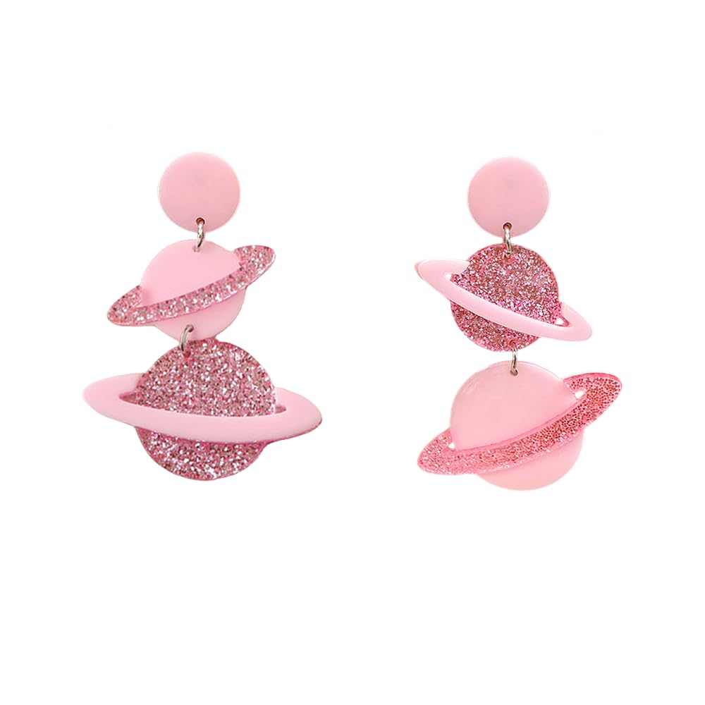Exaggerated Acrylic UFO Dangle Earrings for Women Girls Funny Cute Big Blue Spaceship Aliens Moon Star Celestial Drop Dangling Hook Stud Lightweight Y2K Earring Fashion Weird Aerospace Theme Gifts Souvenirs