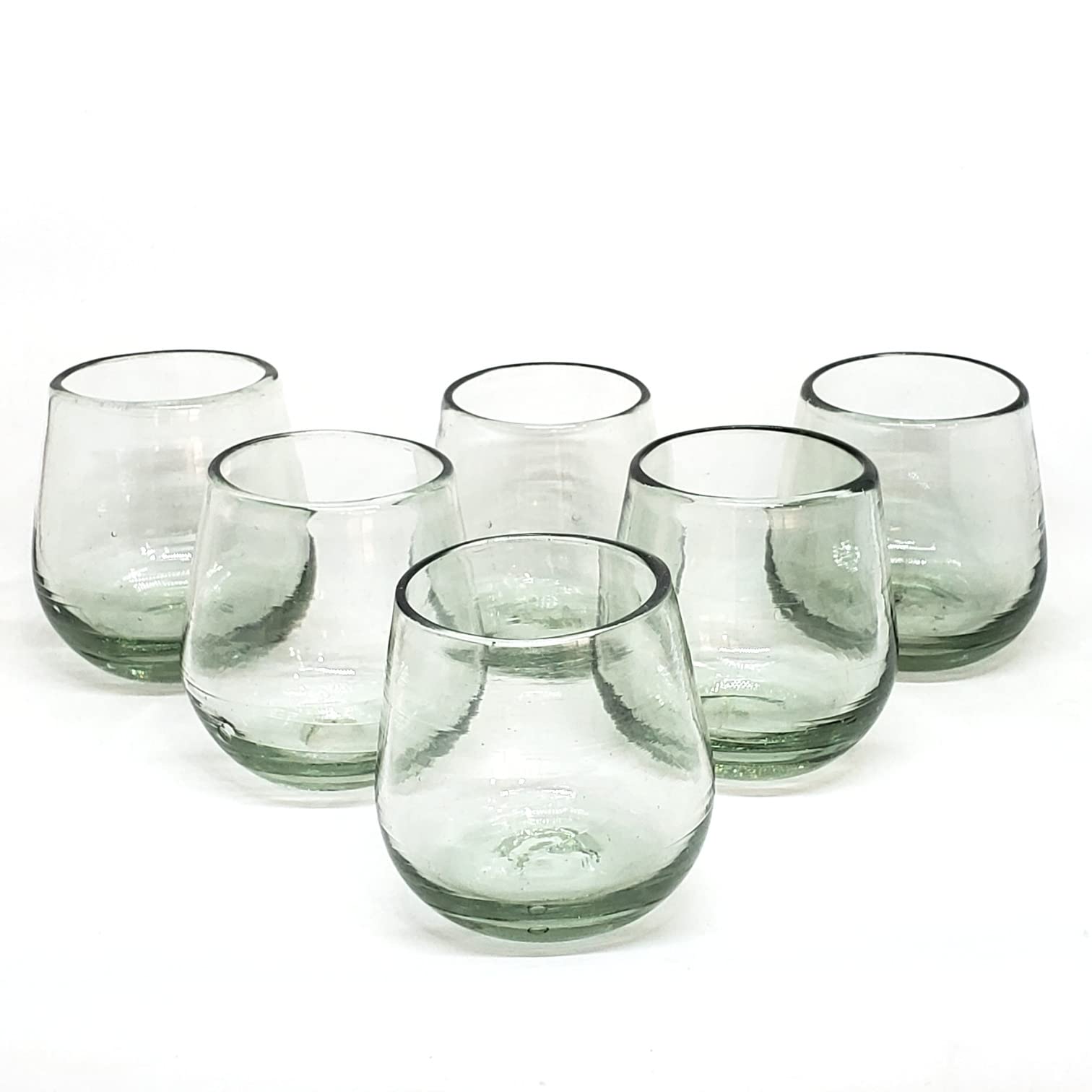 Clear 14 oz Drinking Glasses (set of 6), Hand Blown Mexican Glassware, Recycled Glass Drinking Glasses, Lead-Free, Cocktail Margarita Glasses, Wine Glasses, Shot Glasses, Whiskey Glasses (Drinking)