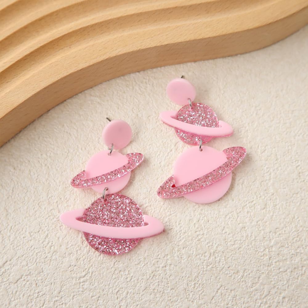 Exaggerated Acrylic UFO Dangle Earrings for Women Girls Funny Cute Big Blue Spaceship Aliens Moon Star Celestial Drop Dangling Hook Stud Lightweight Y2K Earring Fashion Weird Aerospace Theme Gifts Souvenirs