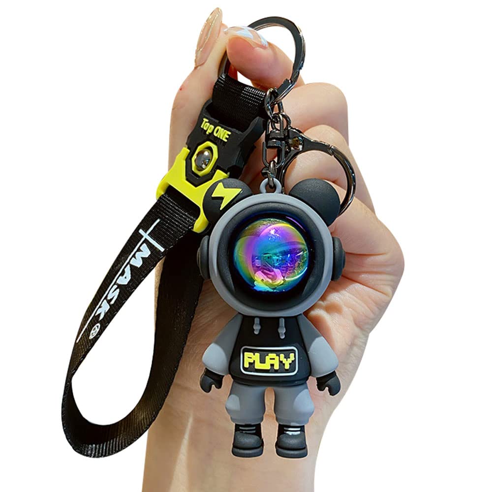 HSYHERE Men Women Cool Creative Universe Astronaut Pilot Standing Bear Key Chain Fashionable Bear Keychain Key-ring Pandent