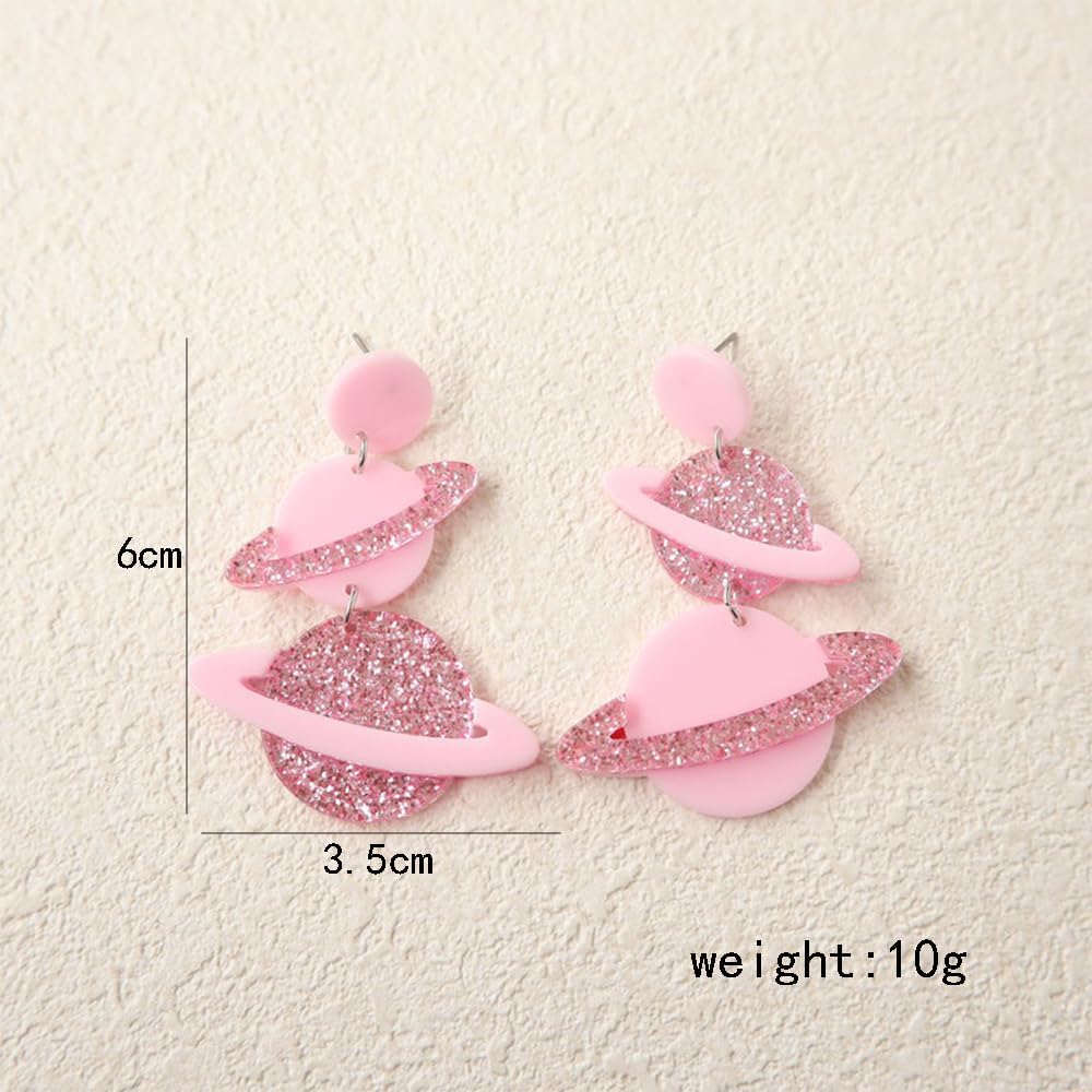 Exaggerated Acrylic UFO Dangle Earrings for Women Girls Funny Cute Big Blue Spaceship Aliens Moon Star Celestial Drop Dangling Hook Stud Lightweight Y2K Earring Fashion Weird Aerospace Theme Gifts Souvenirs