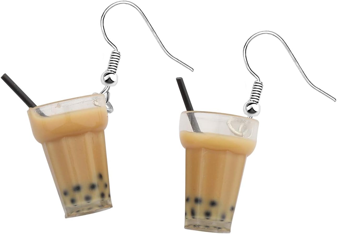 bobauna Boba Bubble Resin Pearl Milk Tea Dangle Earrings Funny Party Jewelry Gift For Women