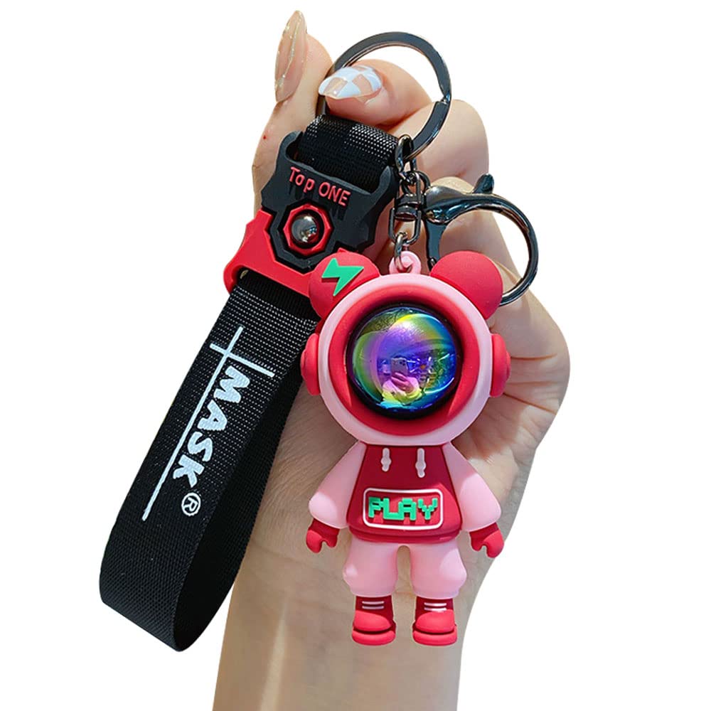 HSYHERE Men Women Cool Creative Universe Astronaut Pilot Standing Bear Key Chain Fashionable Bear Keychain Key-ring Pandent