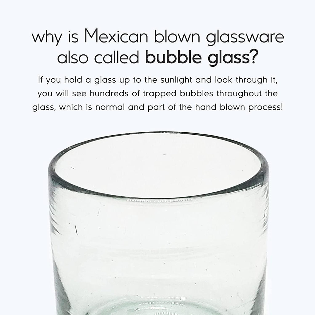 Clear 14 oz Drinking Glasses (set of 6), Hand Blown Mexican Glassware, Recycled Glass Drinking Glasses, Lead-Free, Cocktail Margarita Glasses, Wine Glasses, Shot Glasses, Whiskey Glasses (Drinking)