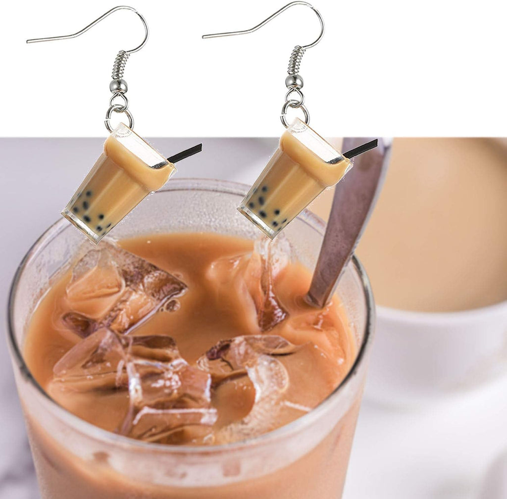 bobauna Boba Bubble Resin Pearl Milk Tea Dangle Earrings Funny Party Jewelry Gift For Women