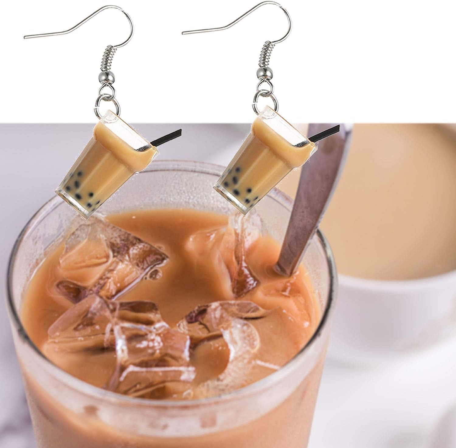 bobauna Boba Bubble Resin Pearl Milk Tea Dangle Earrings Funny Party Jewelry Gift For Women