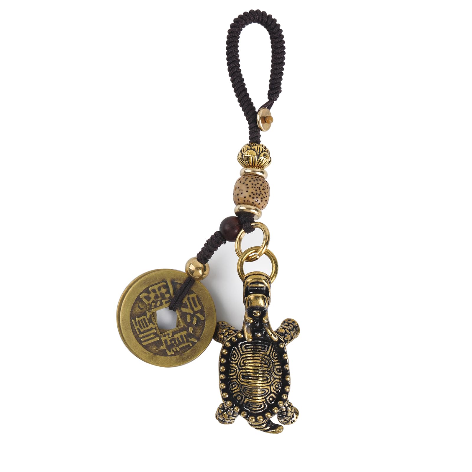 Vintage Brass Turtle Keychain for Men Lucky Sea Turtle Gift for Women Tortoise Statue with Lucky Coins