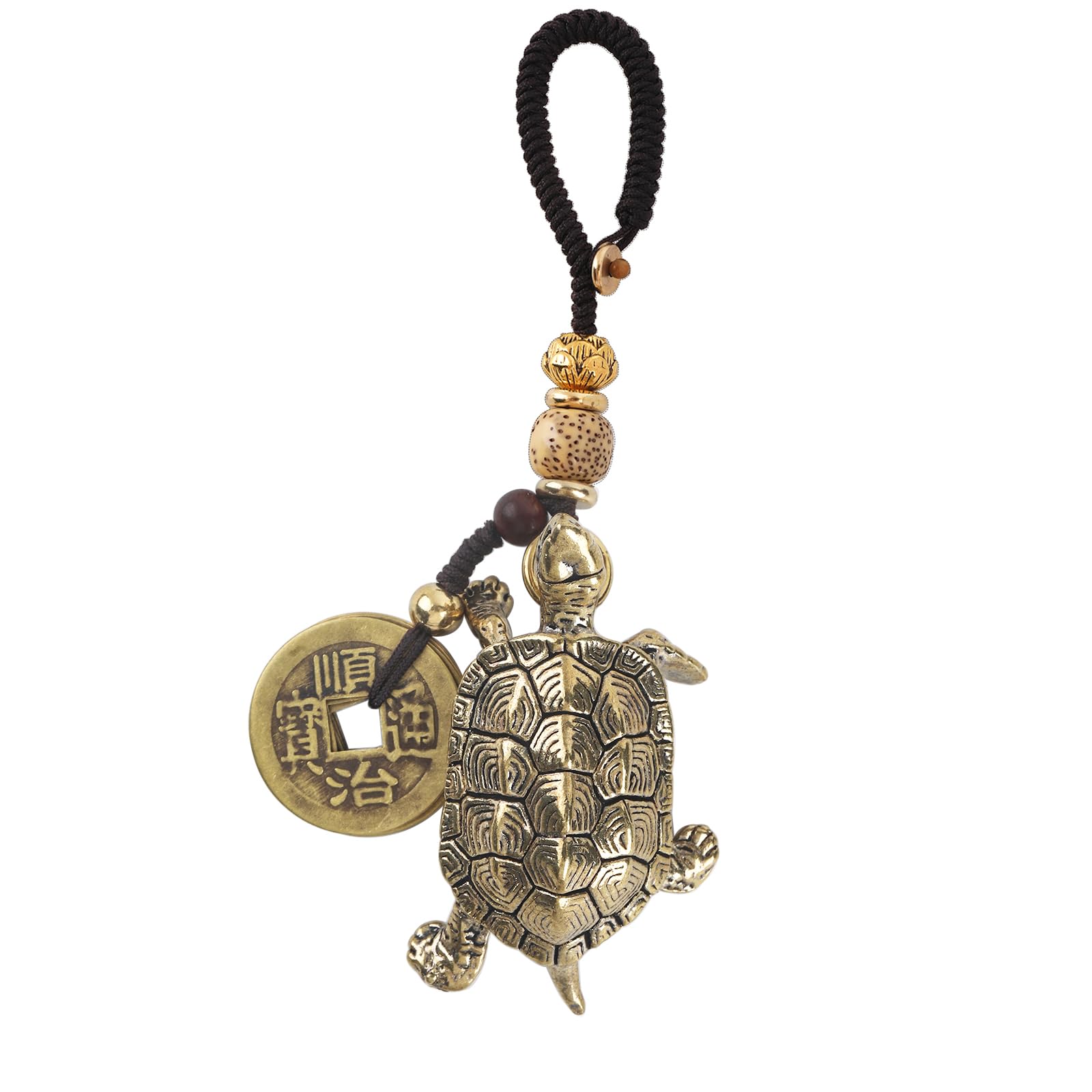 Vintage Brass Turtle Keychain for Men Lucky Sea Turtle Gift for Women Tortoise Statue with Lucky Coins