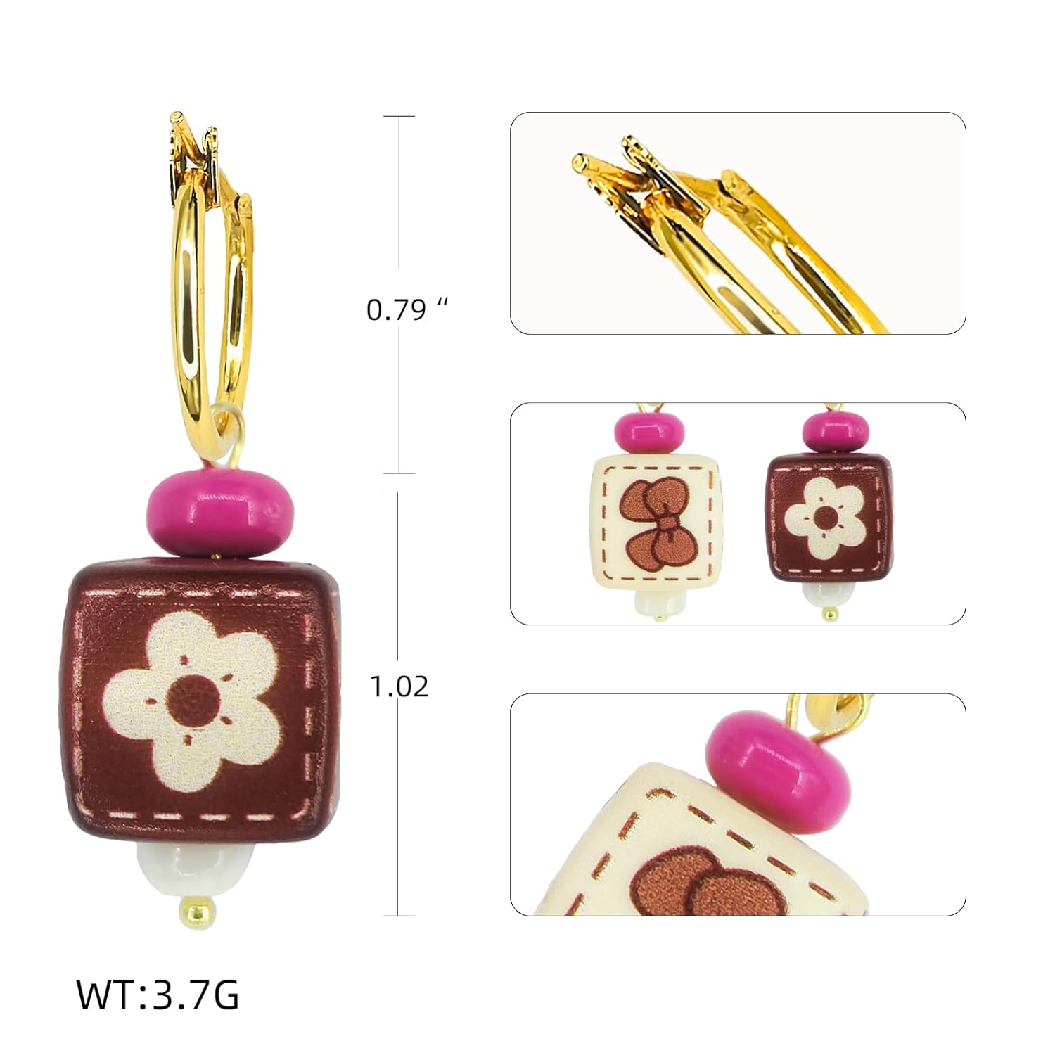 Red/White Square Grid Drop Handmade Earrings for Women, Funky Ethnic Earrings for Women, Dangling Kawaii Aesthetic Drop Dangle Earrings, Hypoallergenic Jewelry Birthday Gifts Party for Women