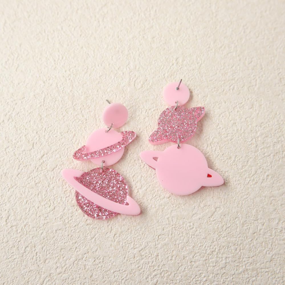Exaggerated Acrylic UFO Dangle Earrings for Women Girls Funny Cute Big Blue Spaceship Aliens Moon Star Celestial Drop Dangling Hook Stud Lightweight Y2K Earring Fashion Weird Aerospace Theme Gifts Souvenirs