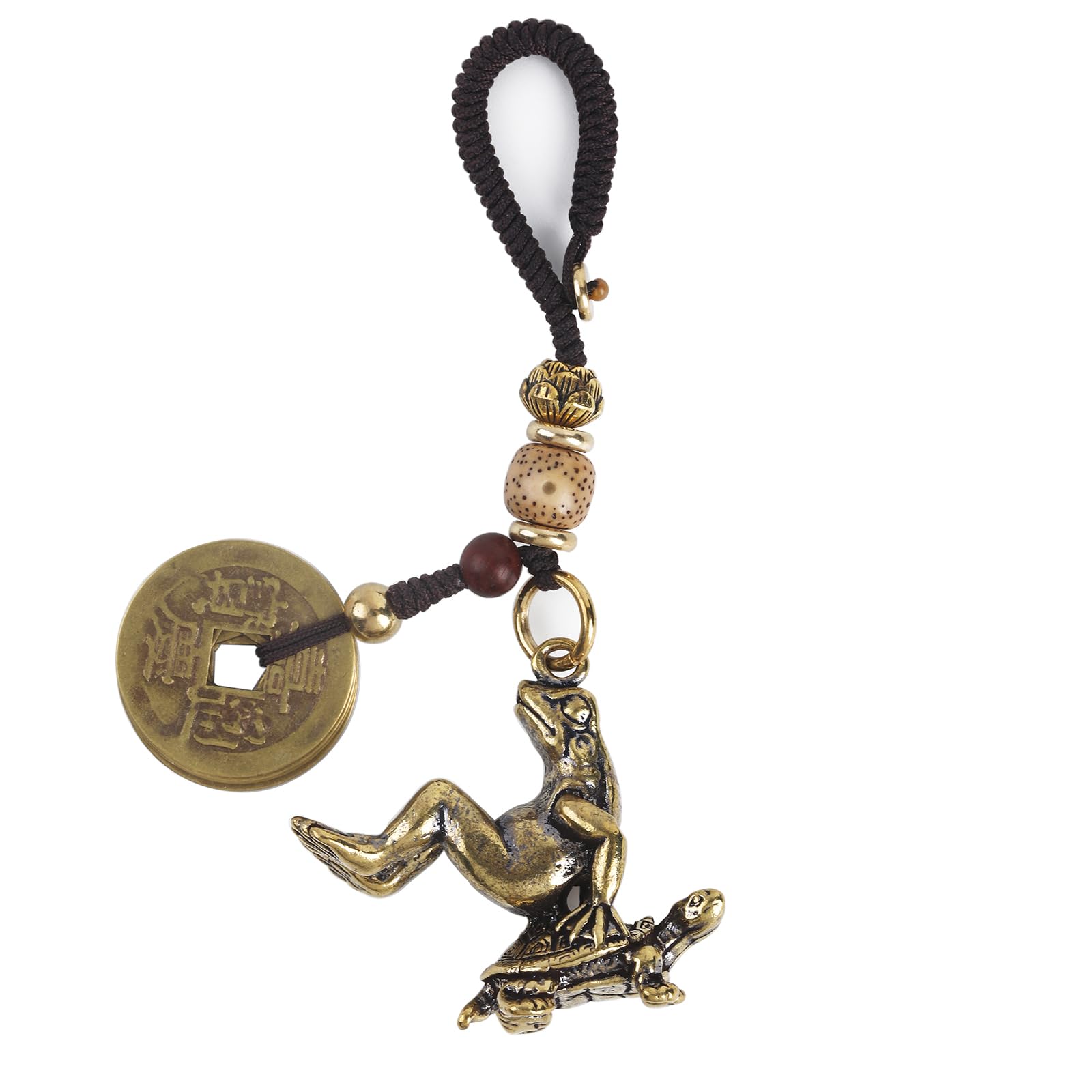 Vintage Brass Turtle Keychain for Men Lucky Sea Turtle Gift for Women Tortoise Statue with Lucky Coins