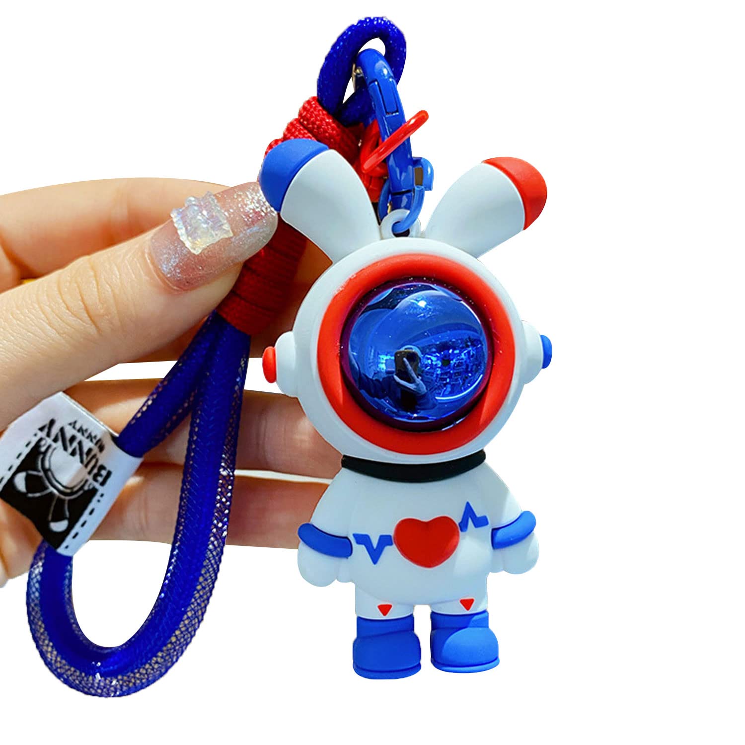 BONICI Men Women Cool Creative Astronaut Heart Love Rabbit Pendant Keychain Bunny Key-Chains Keyring Gift Pendant For Handbag Tote Purse Backpack Bag Decoration Car Key Wrist Strap -Pink