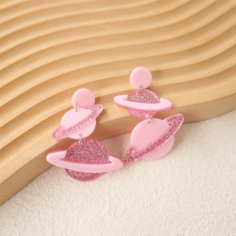 Exaggerated Acrylic UFO Dangle Earrings for Women Girls Funny Cute Big Blue Spaceship Aliens Moon Star Celestial Drop Dangling Hook Stud Lightweight Y2K Earring Fashion Weird Aerospace Theme Gifts Souvenirs