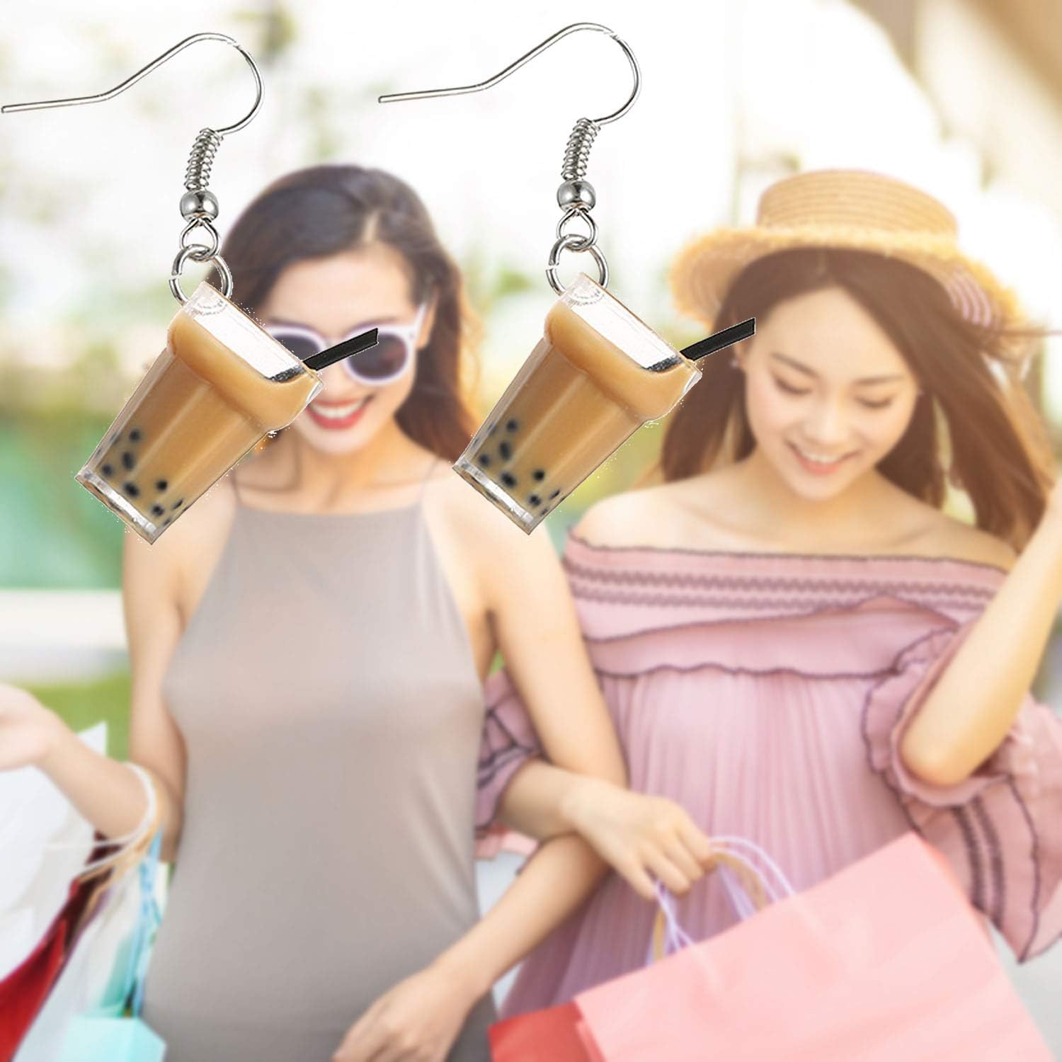 bobauna Boba Bubble Resin Pearl Milk Tea Dangle Earrings Funny Party Jewelry Gift For Women