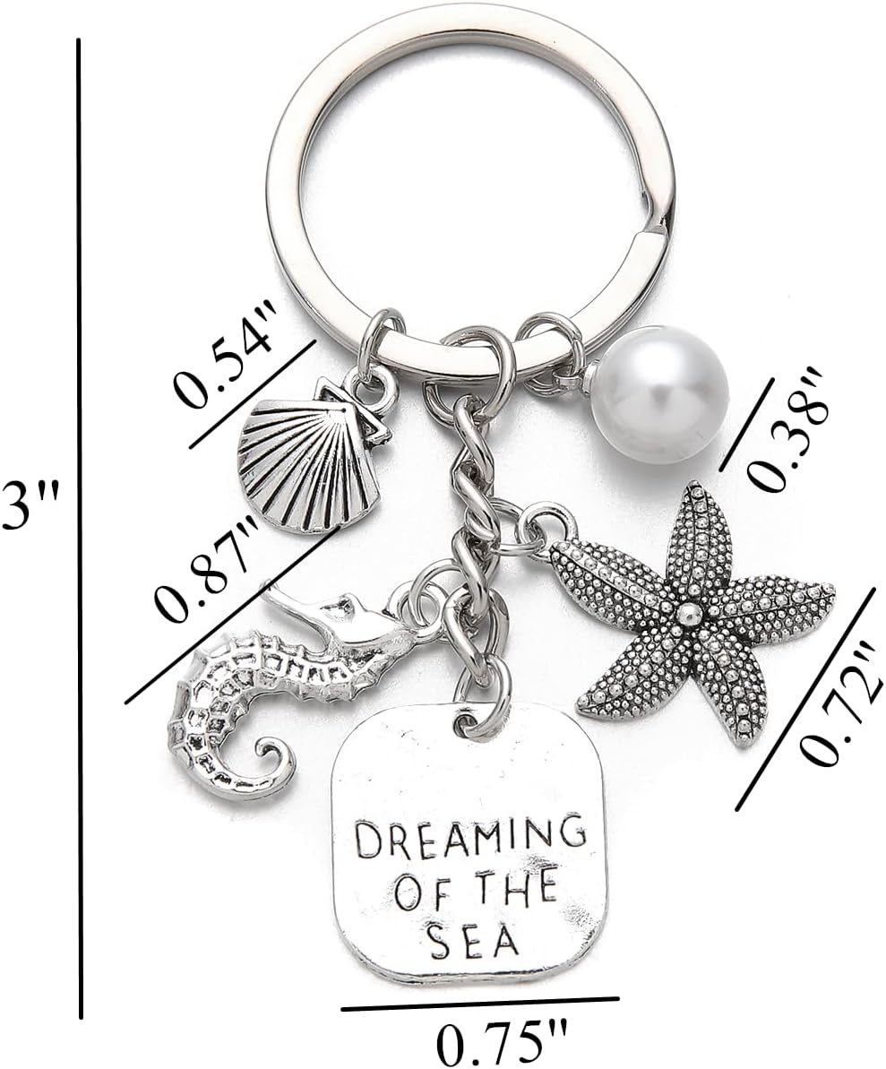 PHAETON 20PCS Ocean Theme Keychain with Starfish, Seahorse, Shell Charms and Pearl, Dreaming of The Sea Charm Seashell Pendant Keychain