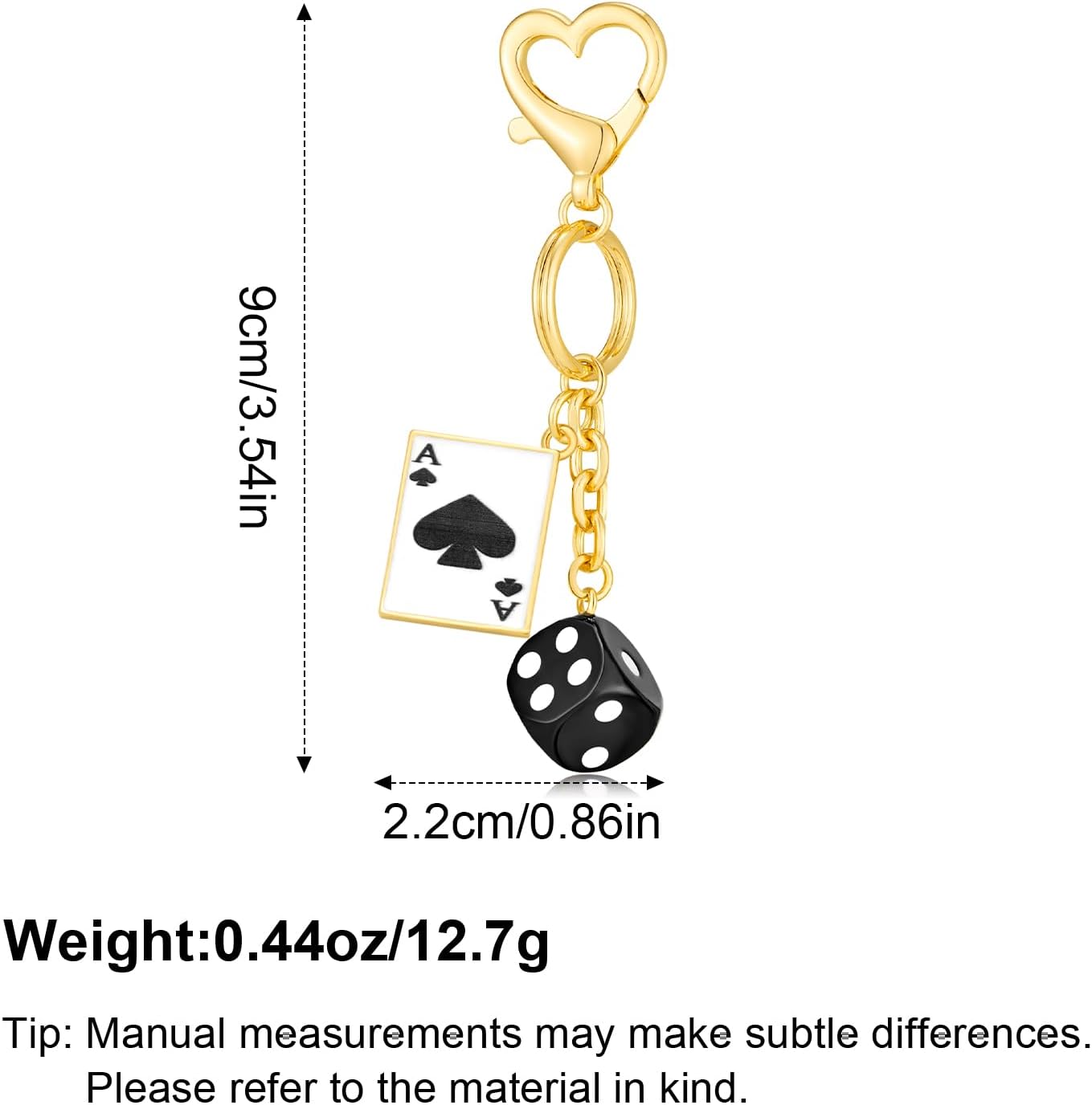 YUJIE Funky Poker Keychain Stylish 14k Gold Plated Hearts Spades A Ace Playing Cards Casino Accessory for Keys Bags
