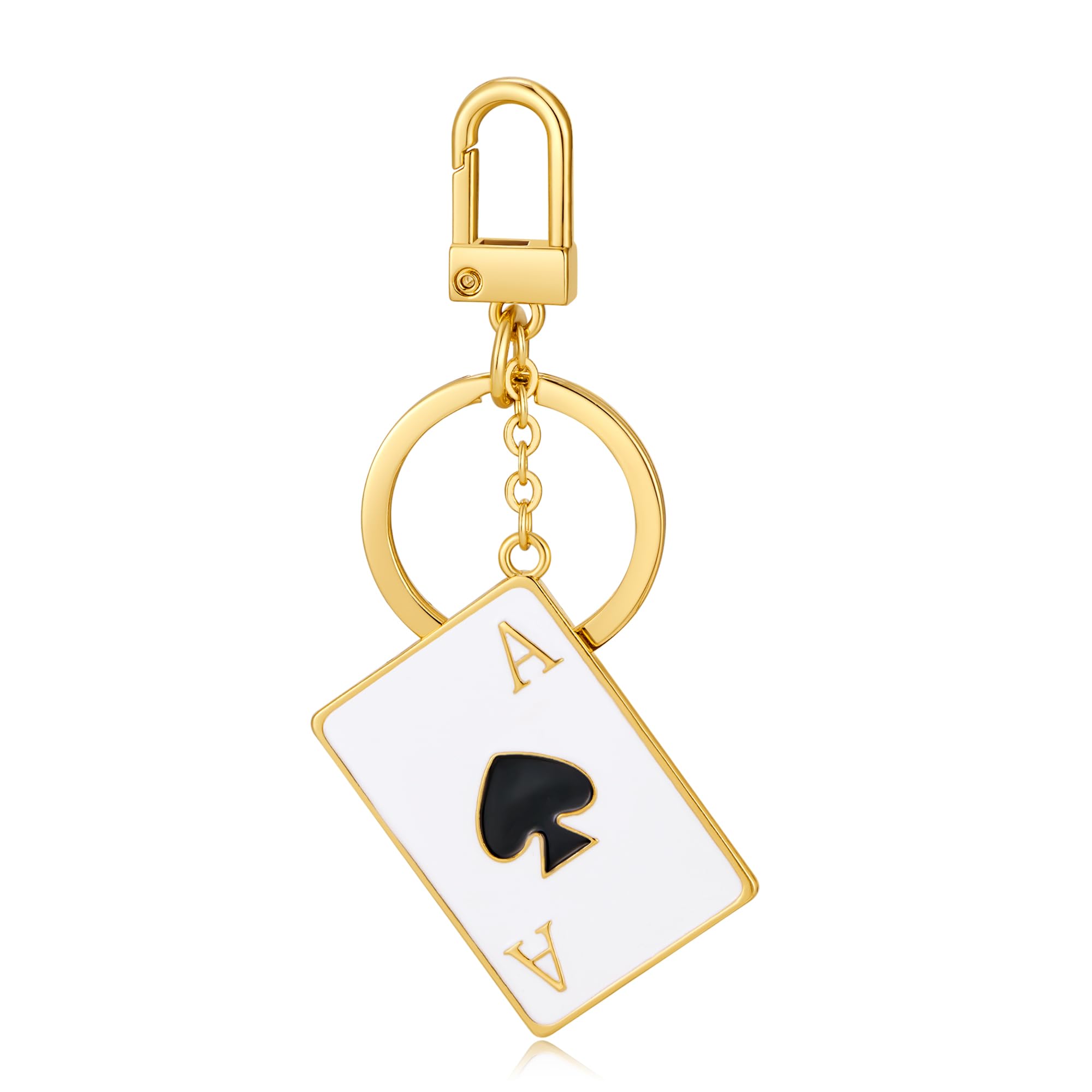 YUJIE Funky Poker Keychain Stylish 14k Gold Plated Hearts Spades A Ace Playing Cards Casino Accessory for Keys Bags