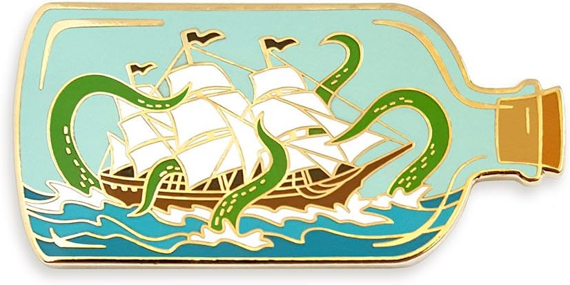 Pinsanity Ship In A Bottle Attacked by Sea Monster Enamel Lapel Pin