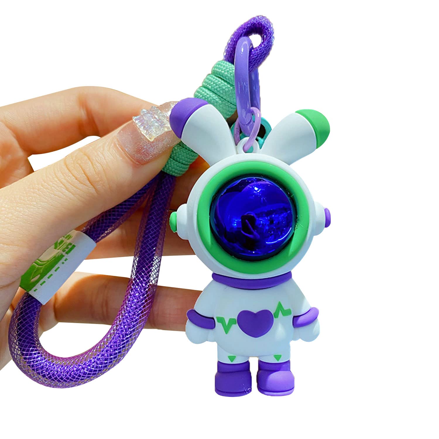 BONICI Men Women Cool Creative Astronaut Heart Love Rabbit Pendant Keychain Bunny Key-Chains Keyring Gift Pendant For Handbag Tote Purse Backpack Bag Decoration Car Key Wrist Strap -Pink