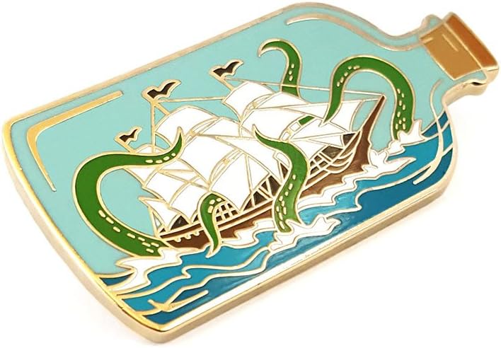 Pinsanity Ship In A Bottle Attacked by Sea Monster Enamel Lapel Pin