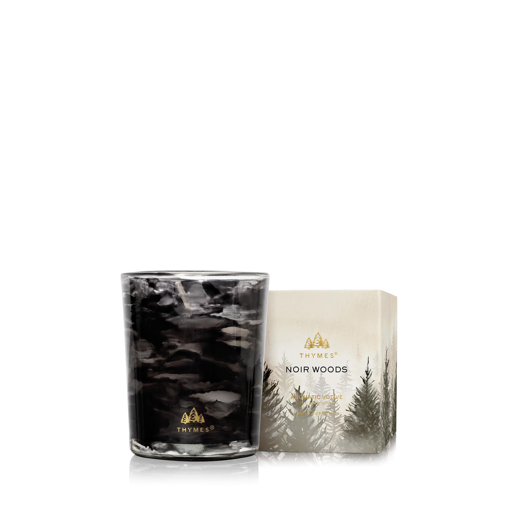 Thymes Noir Woods Scented Candles for Home Decor – Notes of Fresh Evergreen, Smoky Wood & Golden Amber – Luxury Home Fragrance Gifts for Women & Men – Burns Up to 38 Hrs (Large 3 Wick Candle, 18 oz)