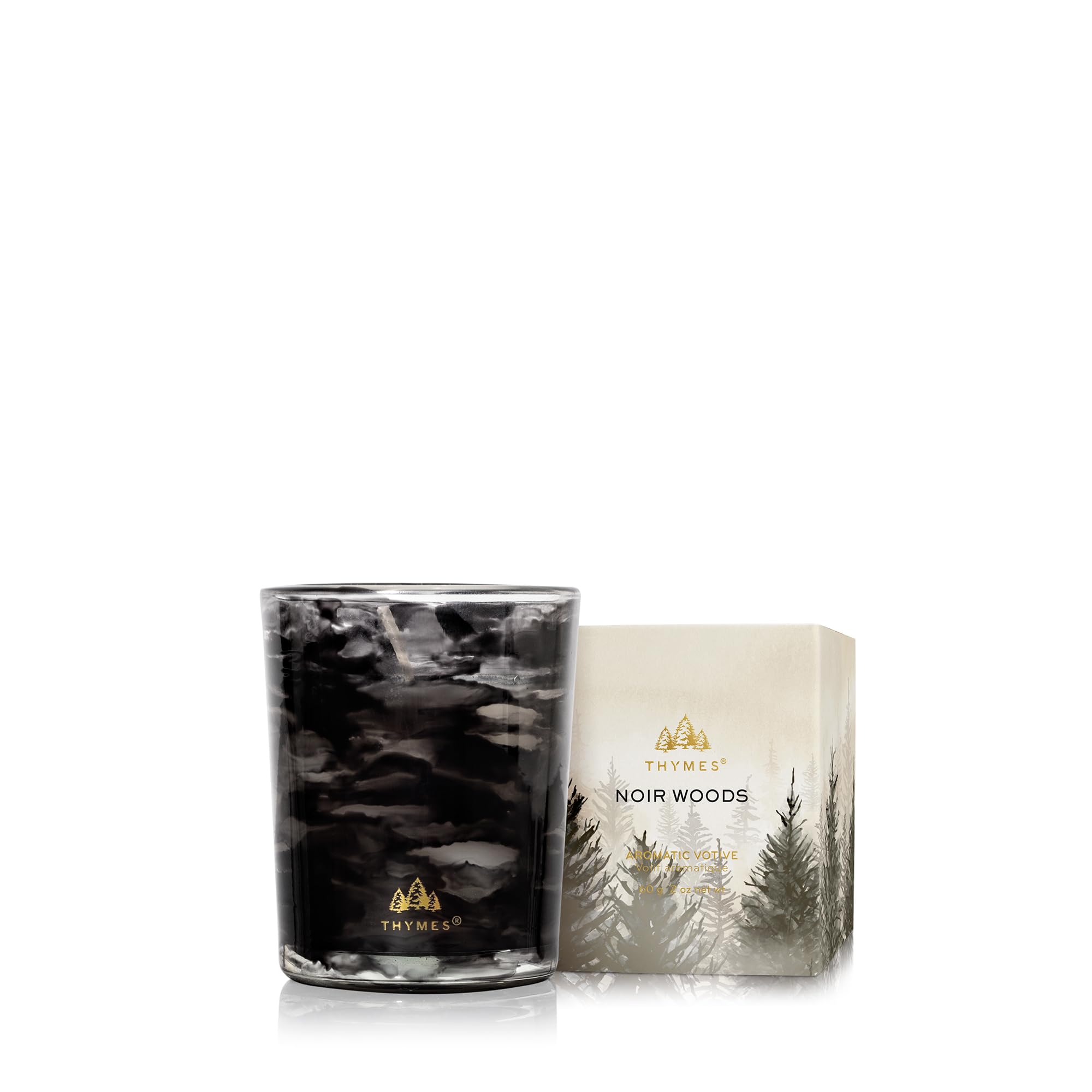 Thymes Noir Woods Scented Candles for Home Decor – Notes of Fresh Evergreen, Smoky Wood & Golden Amber – Luxury Home Fragrance Gifts for Women & Men – Burns Up to 38 Hrs (Large 3 Wick Candle, 18 oz)