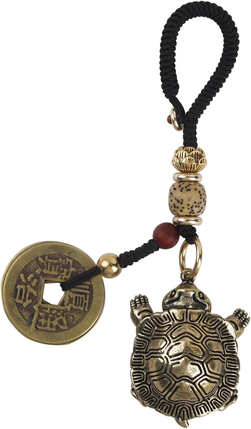 Vintage Brass Turtle Keychain for Men Lucky Sea Turtle Gift for Women Tortoise Statue with Lucky Coins