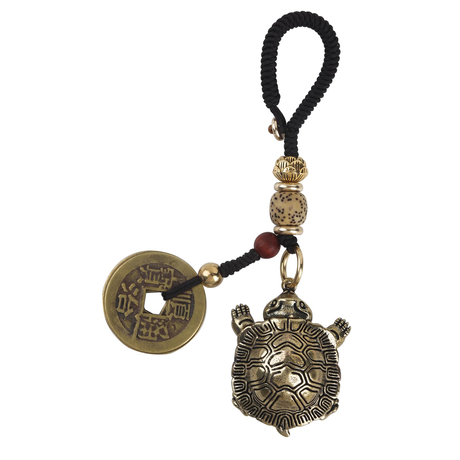 Vintage Brass Turtle Keychain for Men Lucky Sea Turtle Gift for Women Tortoise Statue with Lucky Coins