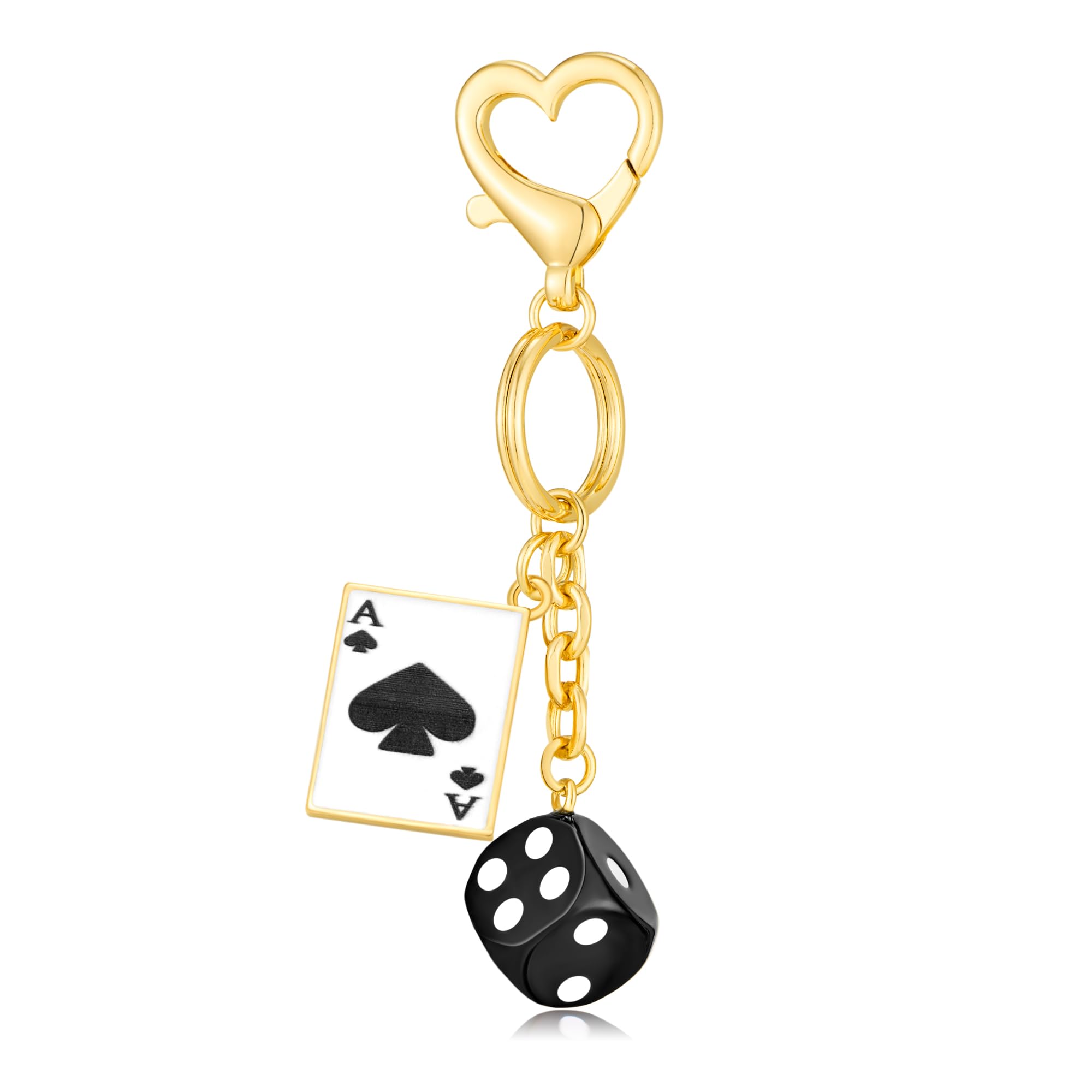 YUJIE Funky Poker Keychain Stylish 14k Gold Plated Hearts Spades A Ace Playing Cards Casino Accessory for Keys Bags
