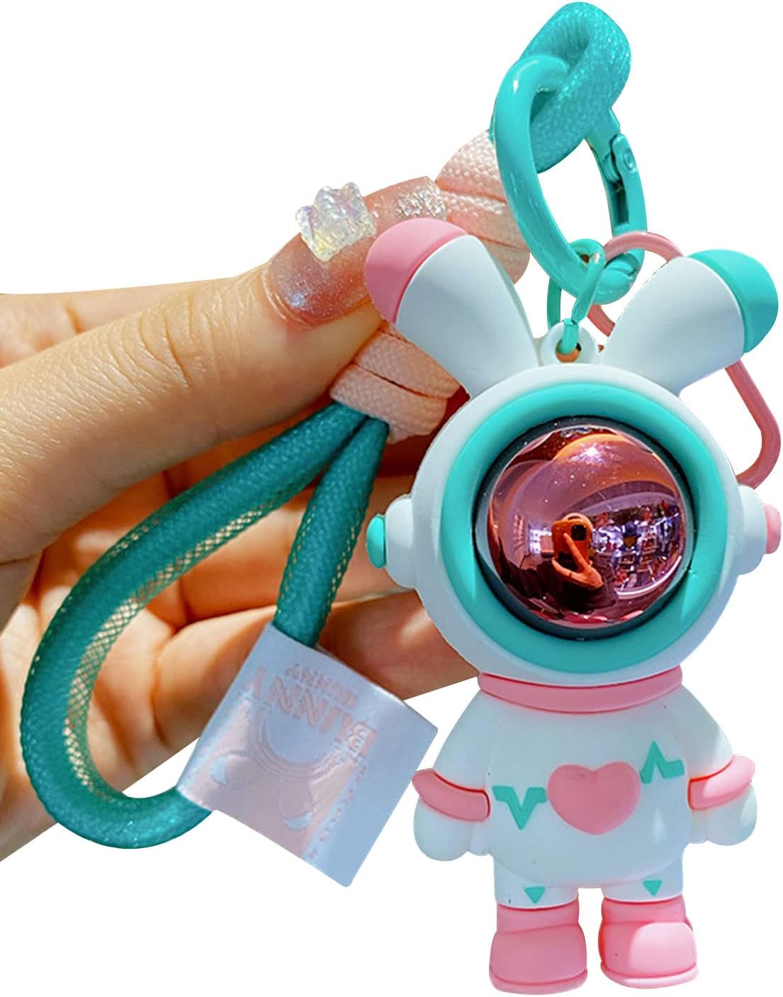 BONICI Men Women Cool Creative Astronaut Heart Love Rabbit Pendant Keychain Bunny Key-Chains Keyring Gift Pendant For Handbag Tote Purse Backpack Bag Decoration Car Key Wrist Strap -Pink