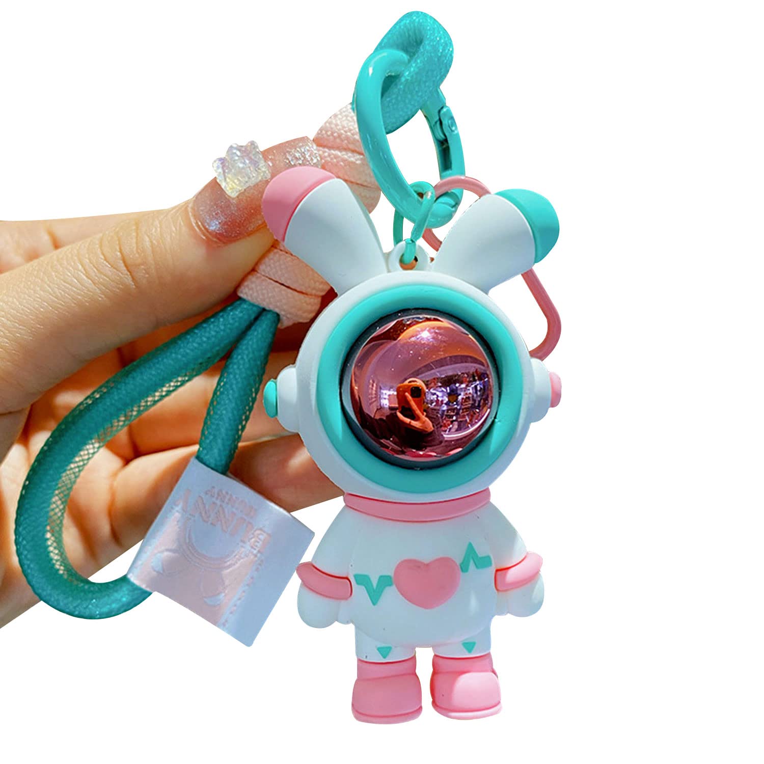 BONICI Men Women Cool Creative Astronaut Heart Love Rabbit Pendant Keychain Bunny Key-Chains Keyring Gift Pendant For Handbag Tote Purse Backpack Bag Decoration Car Key Wrist Strap -Pink