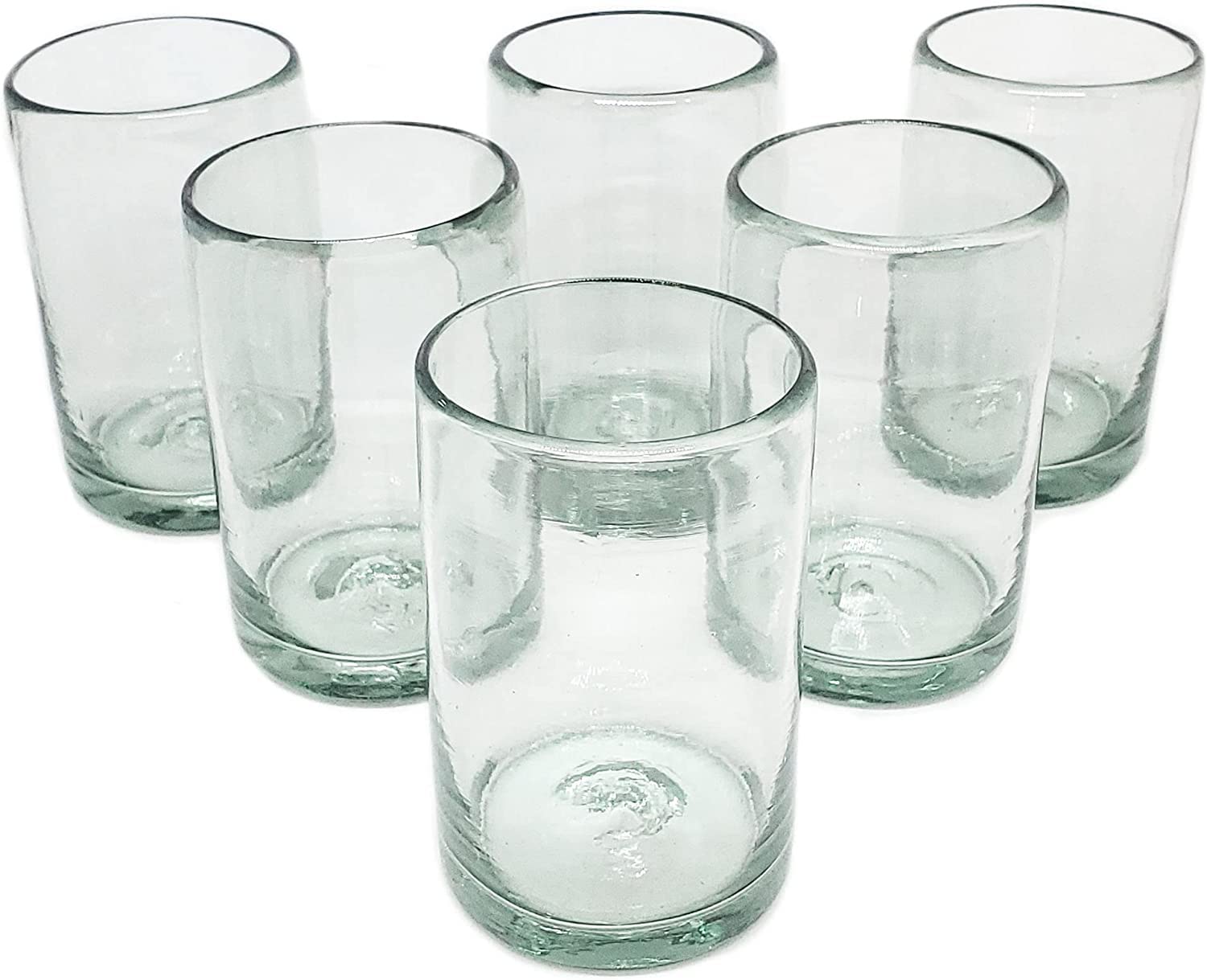 Clear 14 oz Drinking Glasses (set of 6), Hand Blown Mexican Glassware, Recycled Glass Drinking Glasses, Lead-Free, Cocktail Margarita Glasses, Wine Glasses, Shot Glasses, Whiskey Glasses (Drinking)