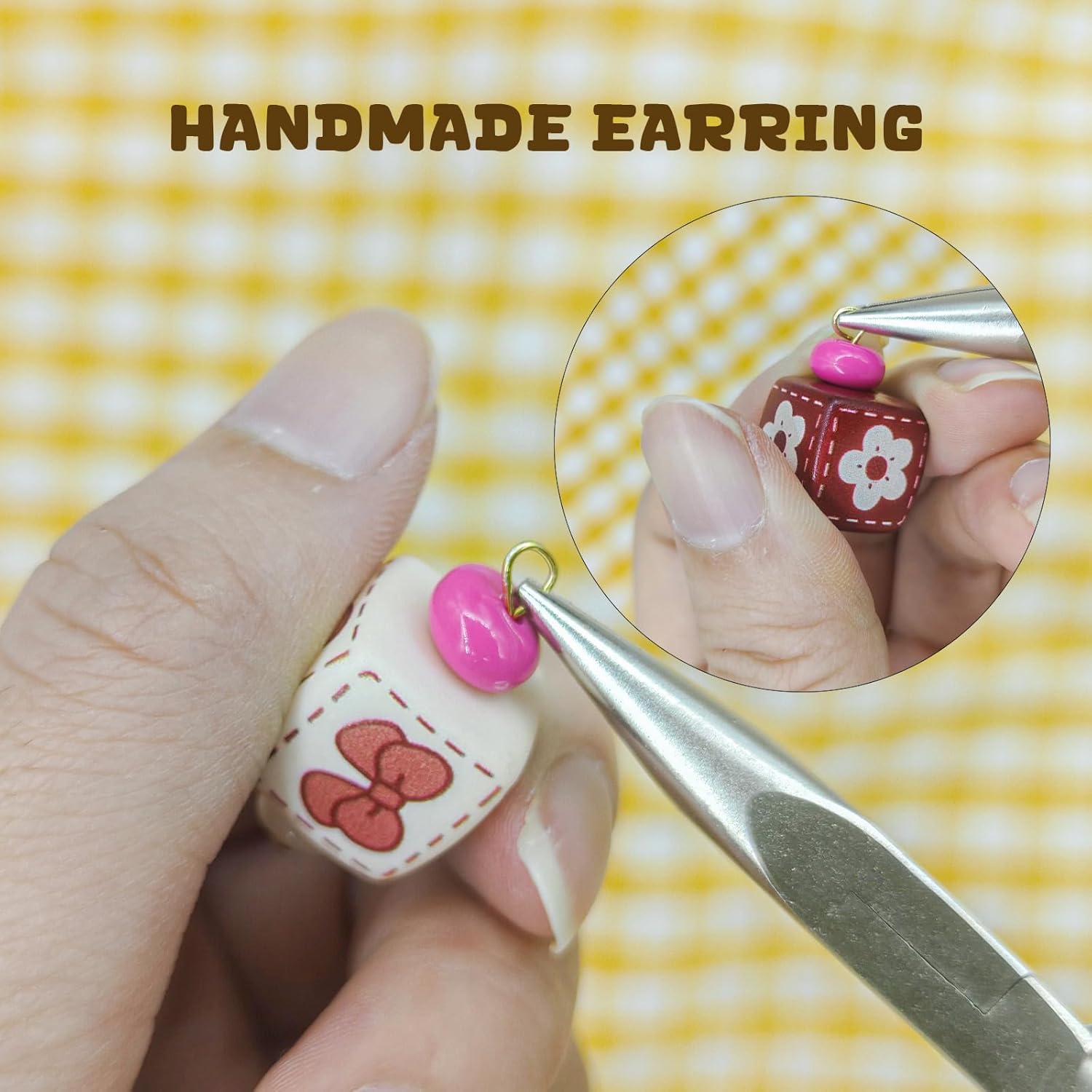 Red/White Square Grid Drop Handmade Earrings for Women, Funky Ethnic Earrings for Women, Dangling Kawaii Aesthetic Drop Dangle Earrings, Hypoallergenic Jewelry Birthday Gifts Party for Women