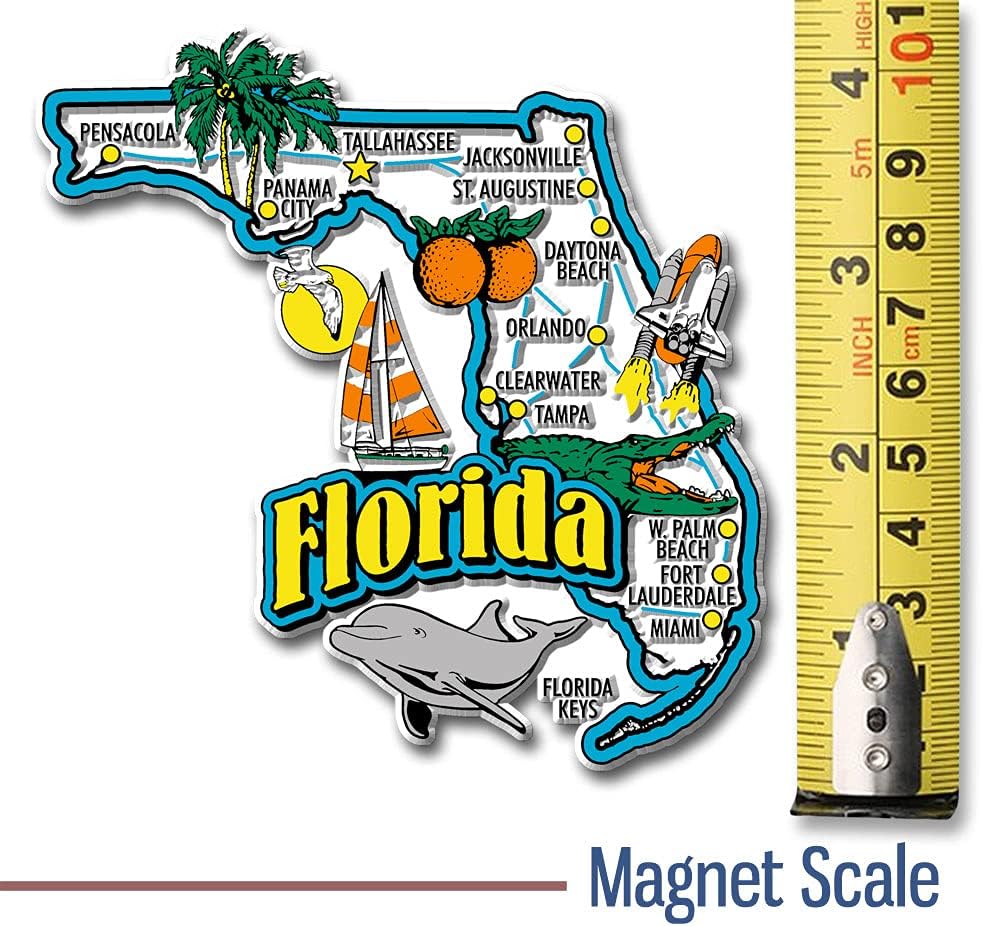 Florida Jumbo State Magnet by Classic Magnets, 4" x 4", Collectible 3D Rubber Vintage-Style Souvenirs and Gifts Made in The USA