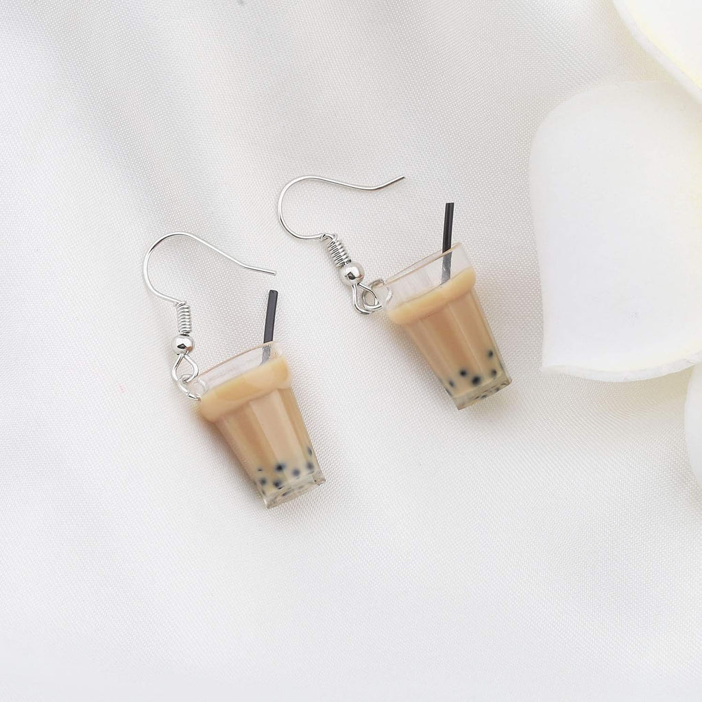 bobauna Boba Bubble Resin Pearl Milk Tea Dangle Earrings Funny Party Jewelry Gift For Women