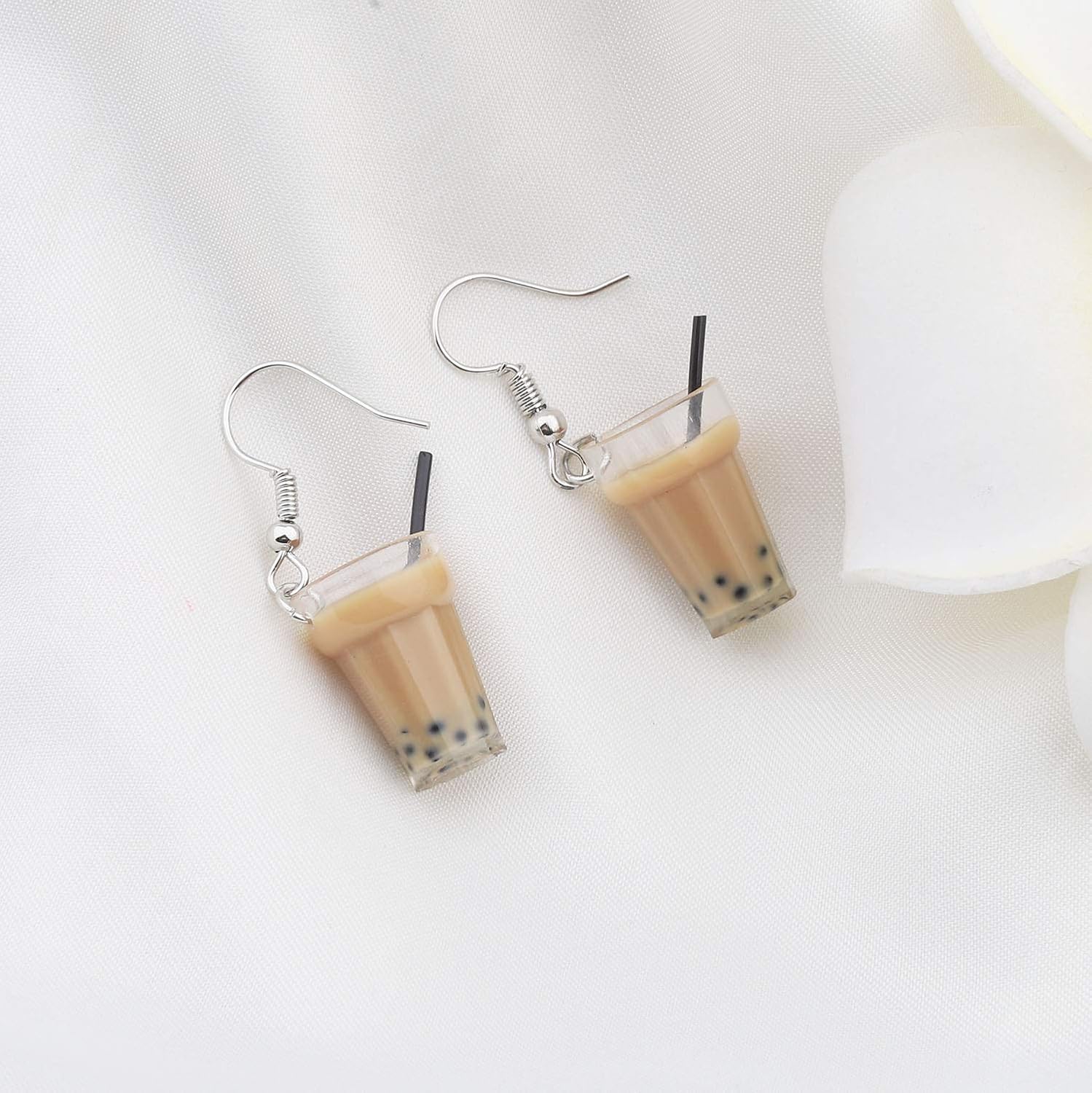 bobauna Boba Bubble Resin Pearl Milk Tea Dangle Earrings Funny Party Jewelry Gift For Women