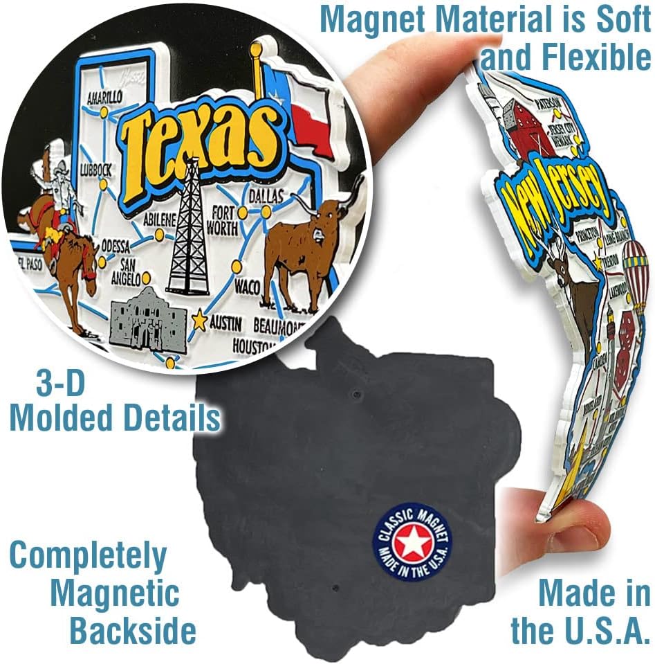 Florida Jumbo State Magnet by Classic Magnets, 4" x 4", Collectible 3D Rubber Vintage-Style Souvenirs and Gifts Made in The USA
