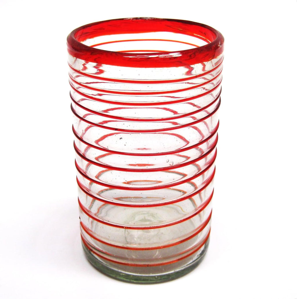 Ruby Red Spiral 14 oz Drinking Glasses (set of 6), Recycled Glass, Lead-free, Toxin-Free (Drinking)