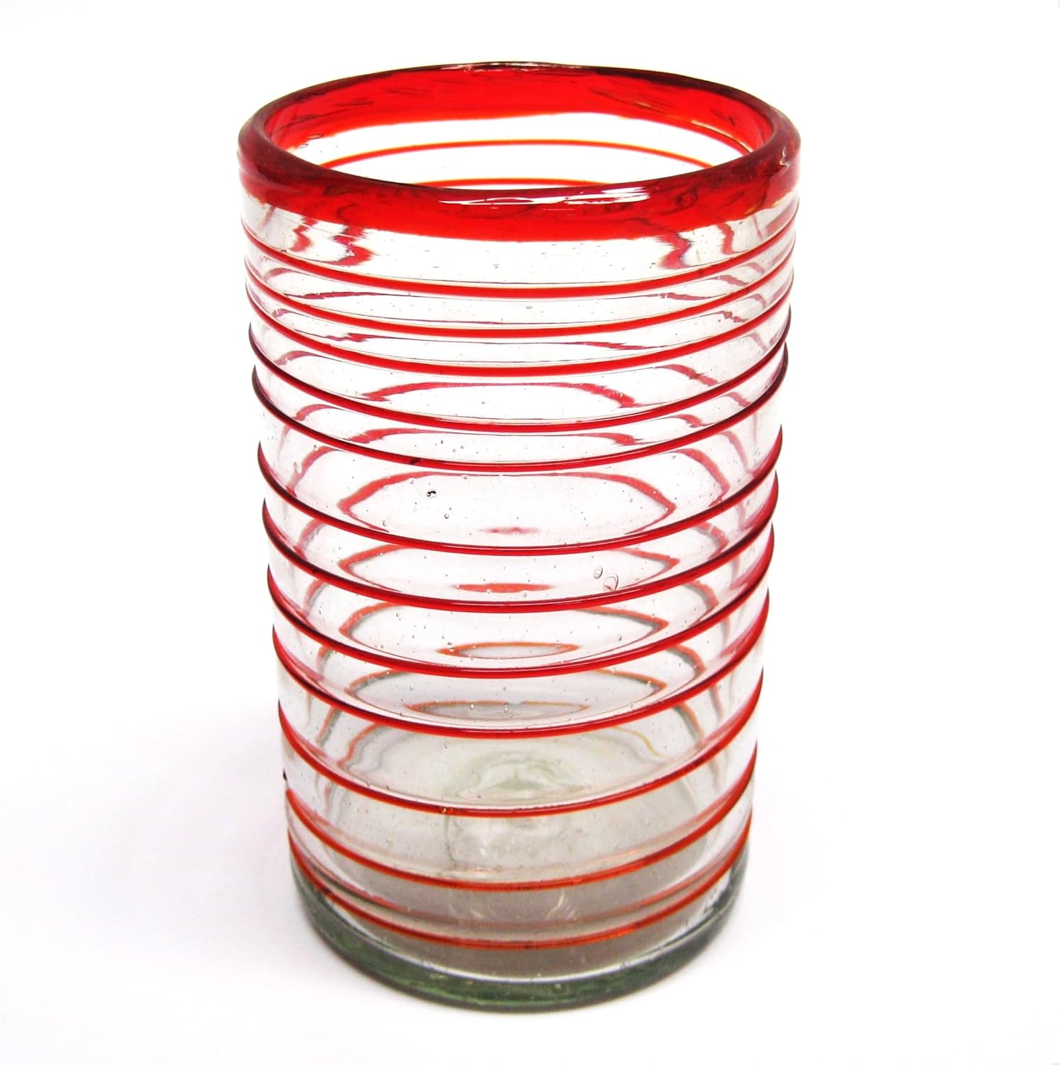 Ruby Red Spiral 14 oz Drinking Glasses (set of 6), Recycled Glass, Lead-free, Toxin-Free (Drinking)