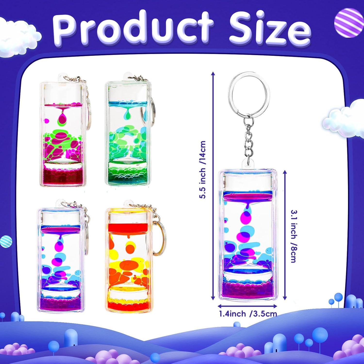 Dynamic Liquid Timers Key Chain Set, Colorful Motion Bubbler Timekeeper Key Chain, Liquid Hourglass Keychains