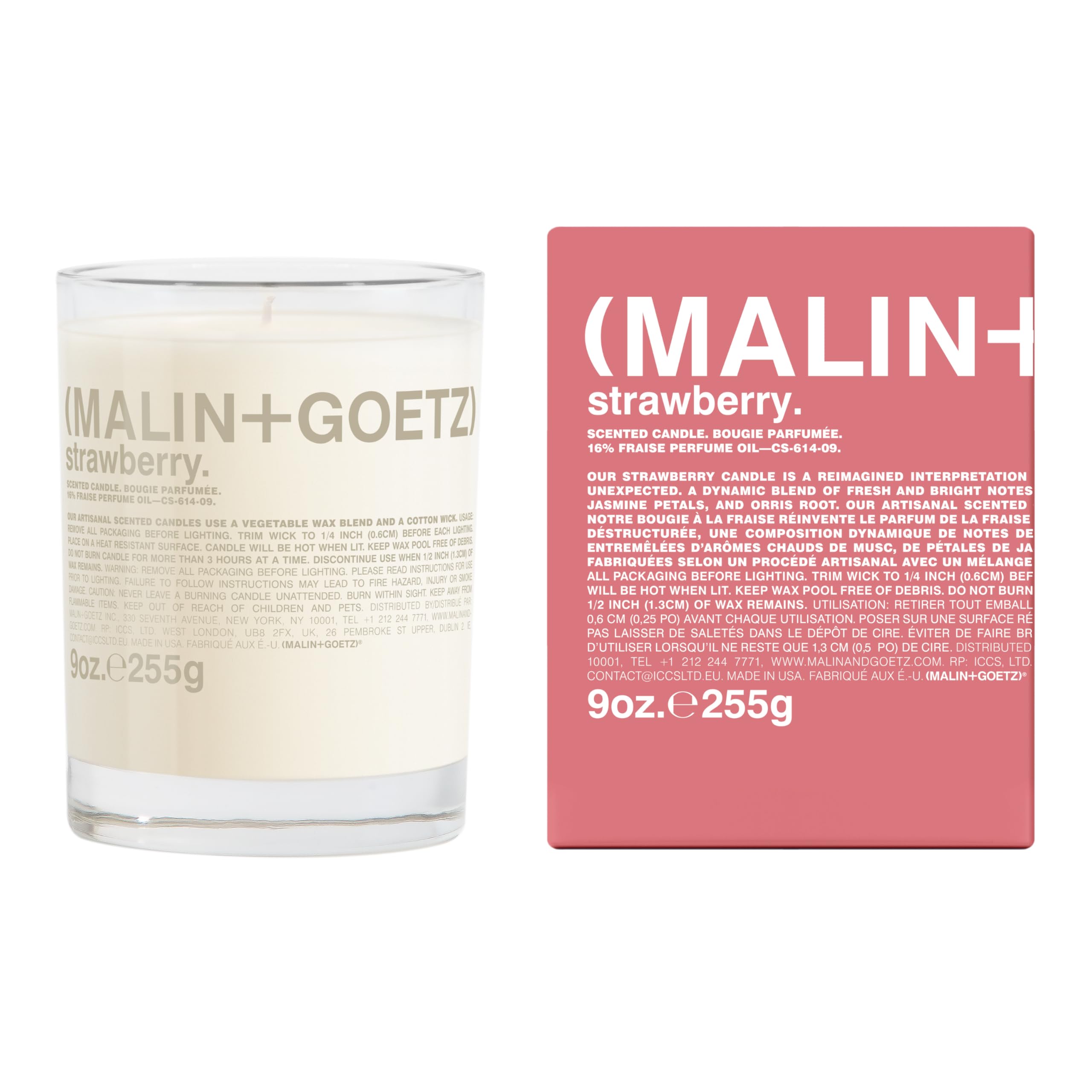 MALIN+GOETZ 9oz Scented Candle | Hand-Poured Soy Wax with Unique Fragrance Blends | Clean-Burning, Vegan & Cruelty-Free | Bergamot, Sage, Otto, Tomato, Strawberry, Cannabis, Dark Rum & Leather