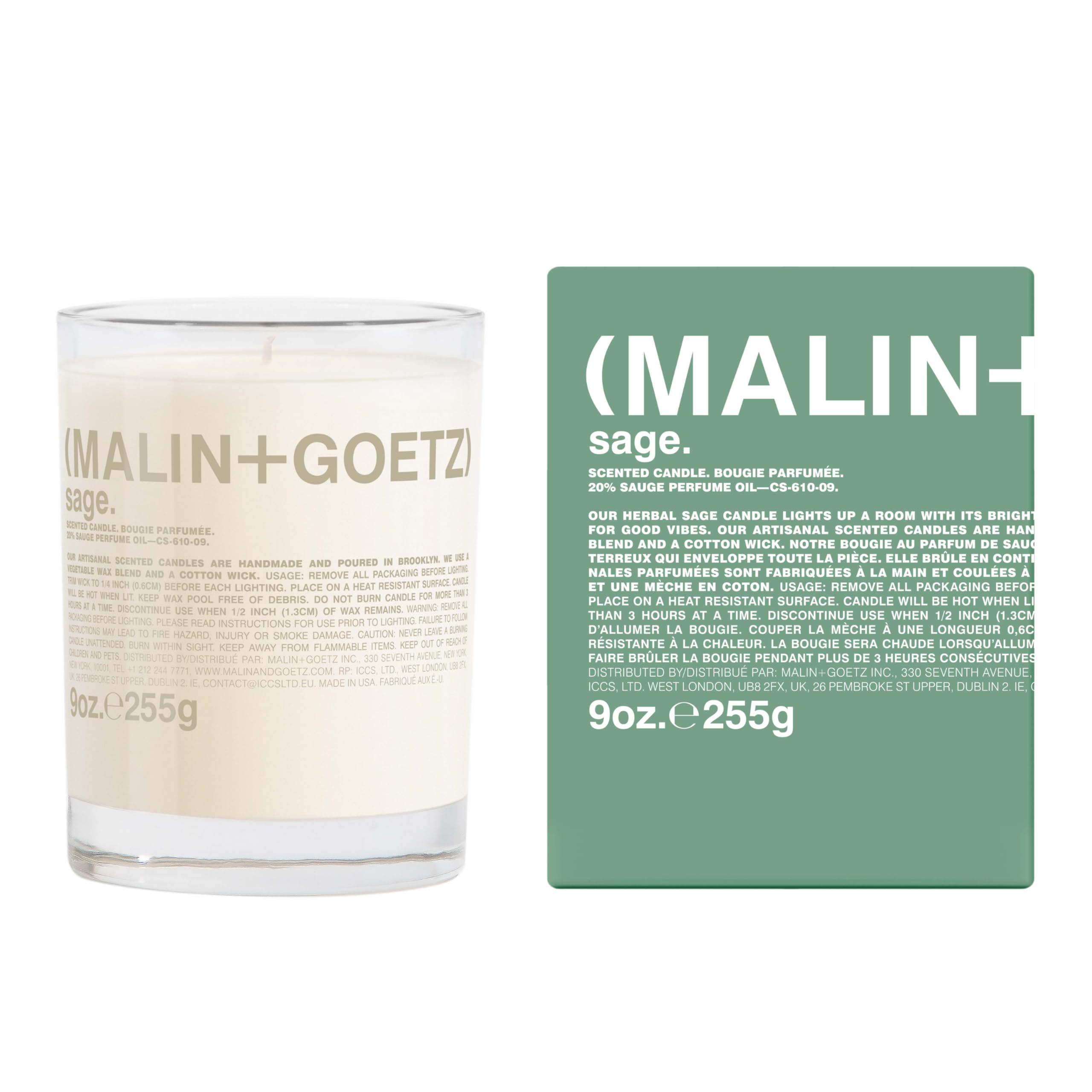 MALIN+GOETZ 9oz Scented Candle | Hand-Poured Soy Wax with Unique Fragrance Blends | Clean-Burning, Vegan & Cruelty-Free | Bergamot, Sage, Otto, Tomato, Strawberry, Cannabis, Dark Rum & Leather
