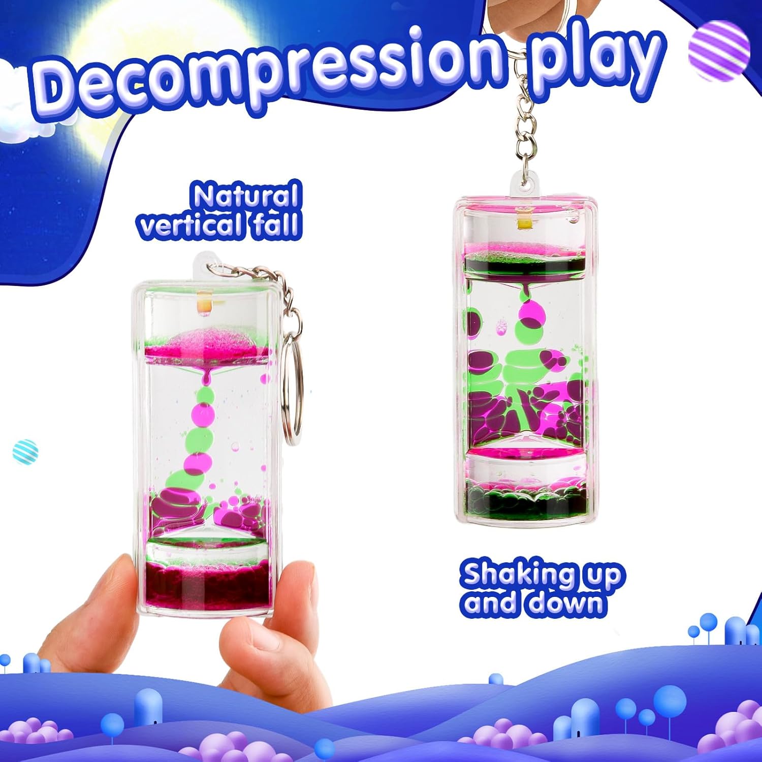 Dynamic Liquid Timers Key Chain Set, Colorful Motion Bubbler Timekeeper Key Chain, Liquid Hourglass Keychains