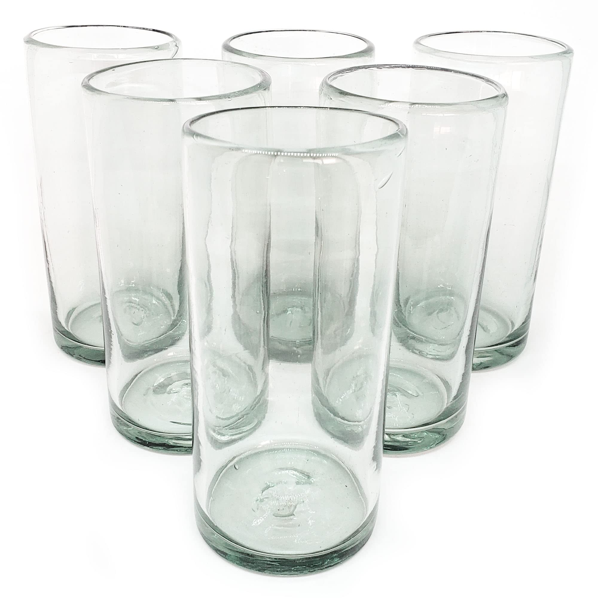 Clear 14 oz Drinking Glasses (set of 6), Hand Blown Mexican Glassware, Recycled Glass Drinking Glasses, Lead-Free, Cocktail Margarita Glasses, Wine Glasses, Shot Glasses, Whiskey Glasses (Drinking)