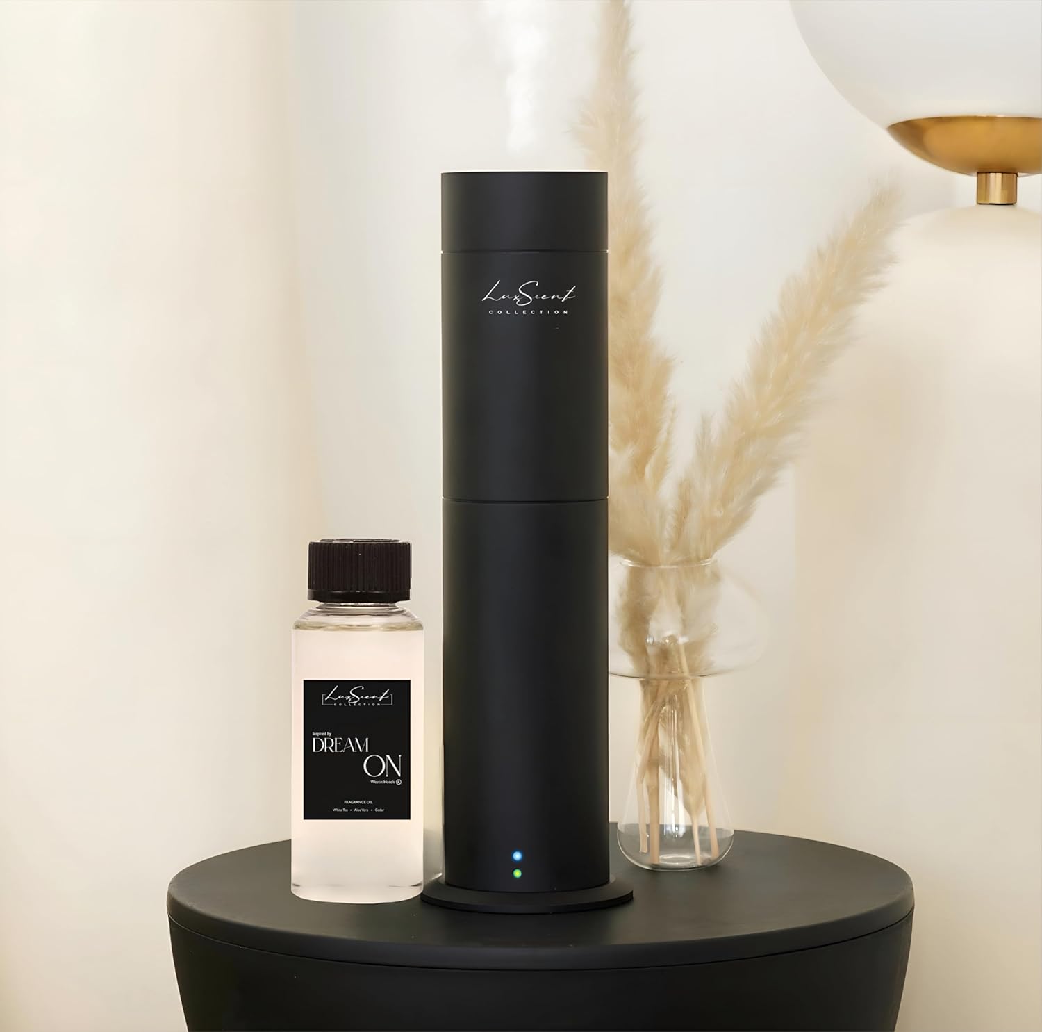 Aroma Scent Diffuser Starter Kit for Up to 1000SQ. FT. Coverage - 120ML Waterless Essential Oil Scent Included - Luxury Aroma Diffuser Ideal for Home, Office & Hotel (Black, Dream On)