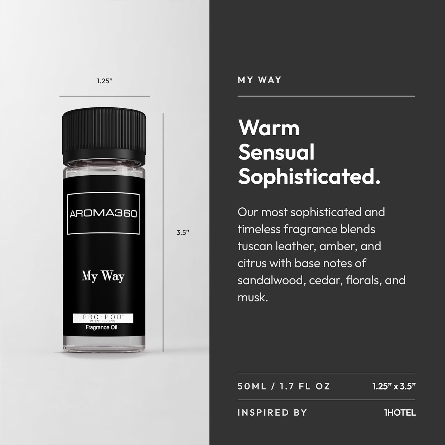 Aroma360 | My Way Pro-Pod Oil Blend | Luxury Hotel Inspired Diffuser Scent | Aromatherapy Scent Diffuser Oil | Tuscan Leather, Sandalwood and Iris 1.7 fl oz, 50 mL