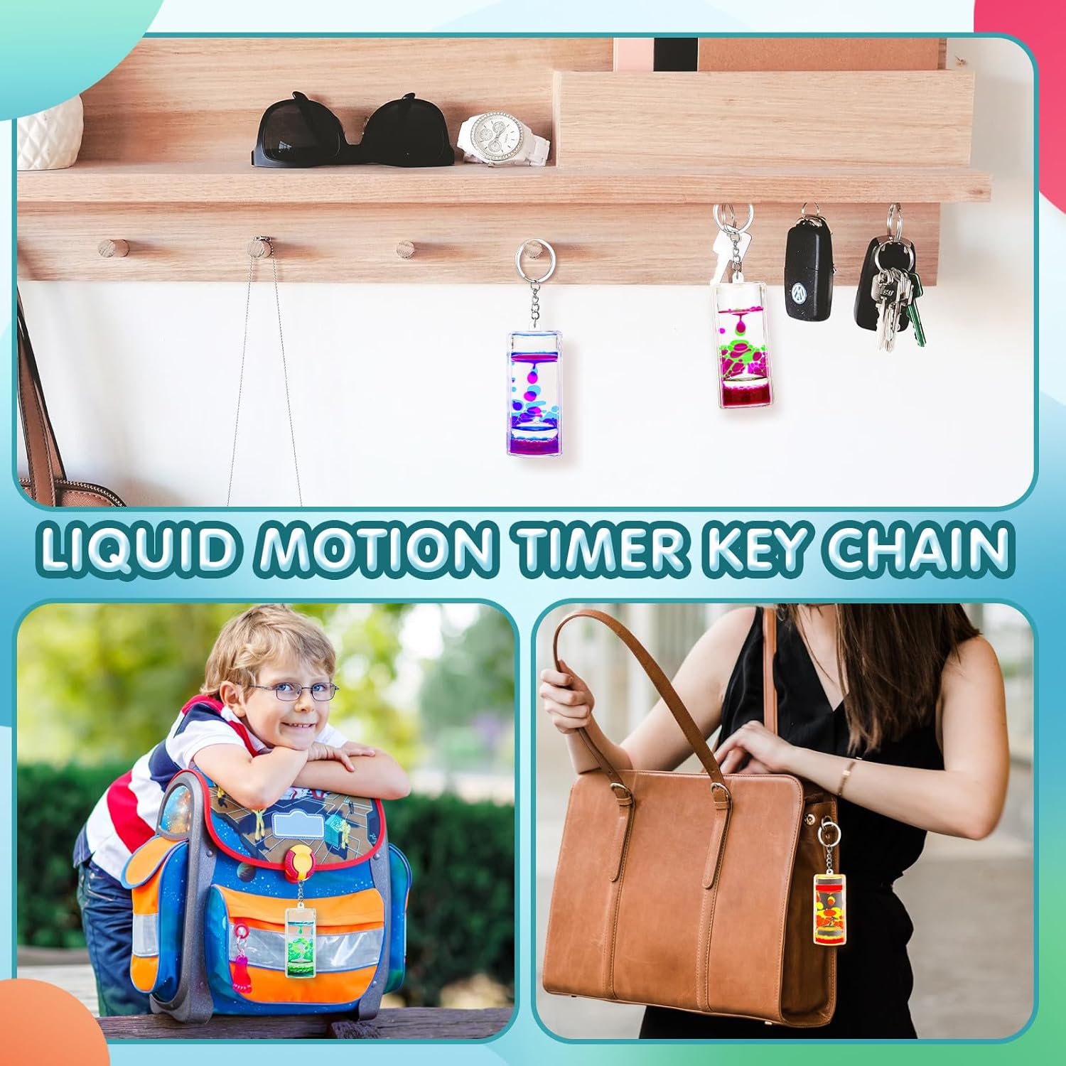 Dynamic Liquid Timers Key Chain Set, Colorful Motion Bubbler Timekeeper Key Chain, Liquid Hourglass Keychains